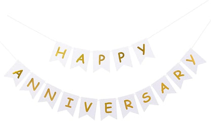 White Happy Anniversary Banner, Party Supplies by Unknown