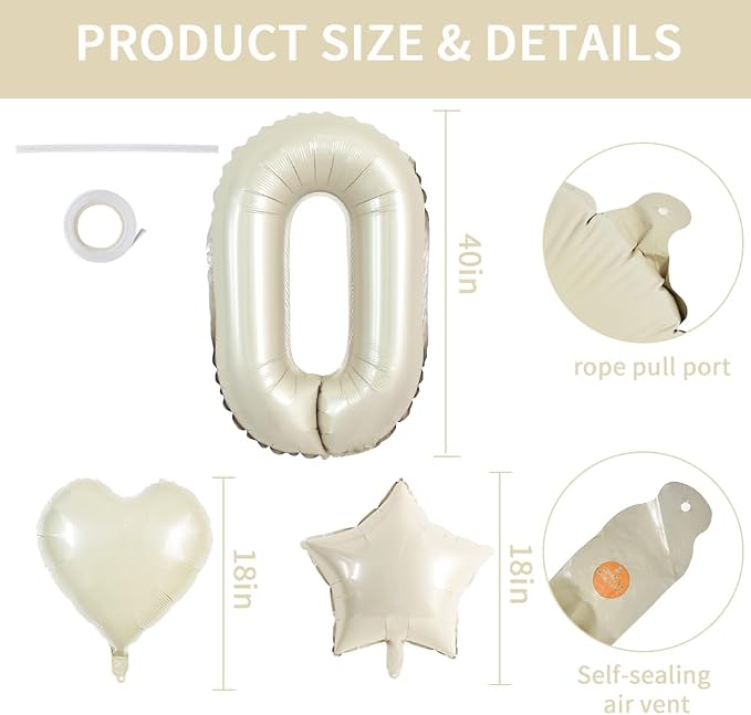 TONIFUL OH BABY Balloon, 40 Inch Cream White Oh Baby Foil Letter Balloons - Image 2
