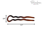 Parcelona French Sleek Brown Tortoise Shell Large 3 1/2" Celluloid Made in France Set of 3 Wavy Crink U Shaped Chignon Hair Pins Updo Bun Pin Sticks for Women and Girls