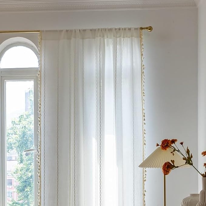Sutuo Home White Boho Curtains, Bohemian 1 Panel 102 inches Long - Image 6