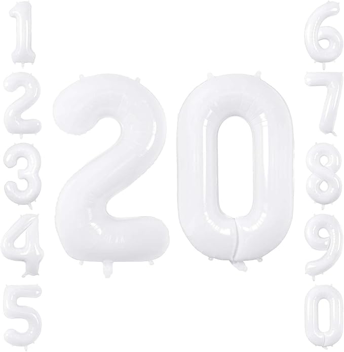 White Number 20 Balloon 40 Inch, Large Matte White Mylar Foil Balloons by Unknown