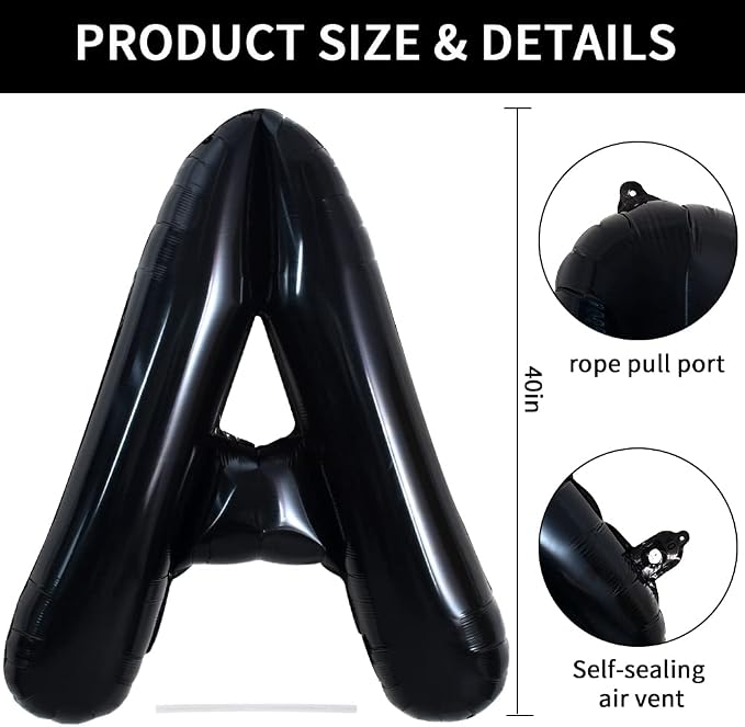 TONIFUL 40 Inch Large Black A Letter Balloon - Image 2