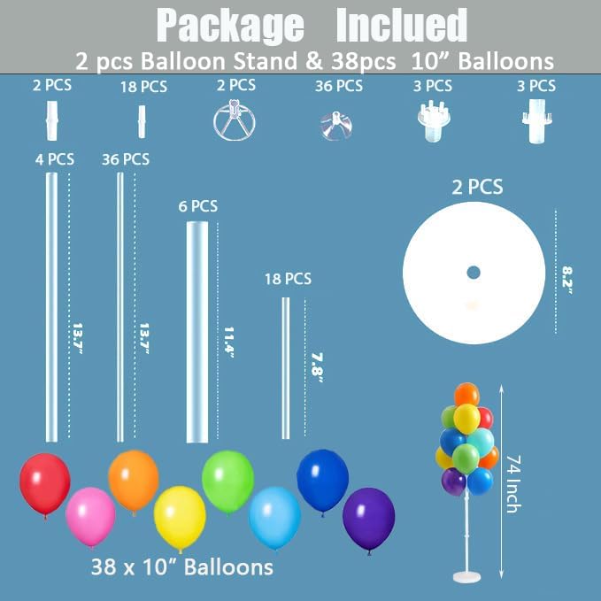Leesoot 2 Set 74in Black & Gold Floor Balloon Column Kit - Image 2