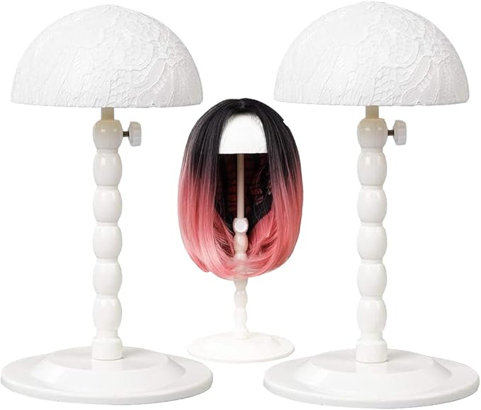 Youngther 2Pcs Wig Stand Adjustable Height Hat Display Portable Folding Wig Head Holders Plastic Wig Stand for Styling Wig Hair Drying Display(2 PCS (PACK OF 2) )(PACK OF 2)