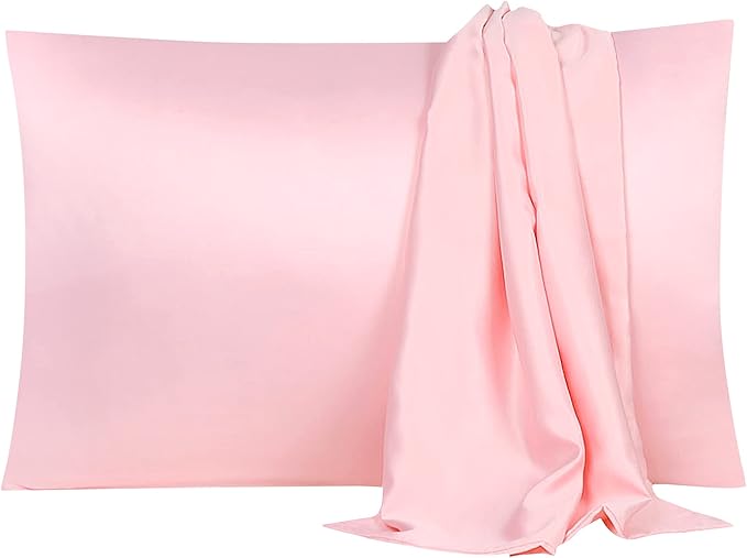 uxcell 2 Pack Silk Satin Pillowcase for Hair and Skin, Cool, Silky, Soft Breathable Pillow Cases Travel Size 14x20 Inch Sateen Pillowcase Pink with Envelope Closure
