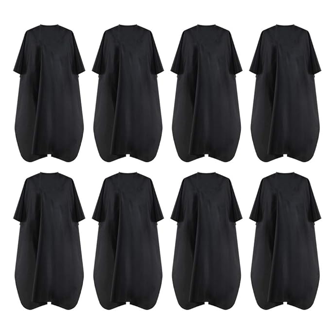 Black Waterproof Hair Salon Cape Professional Barber Cape with Metal Snap Closure Hair Cutting Cape (Black-8 Pack)