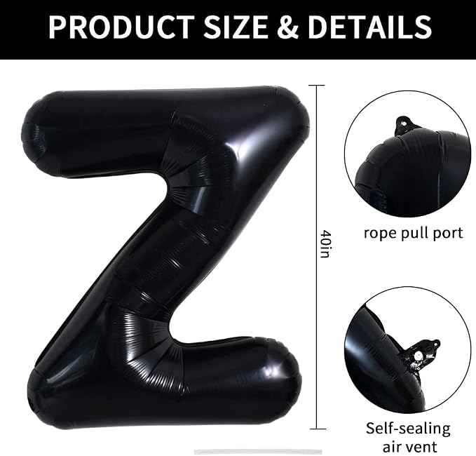 TONIFUL 40 Inch Large Black Z Letter Balloon - Image 2