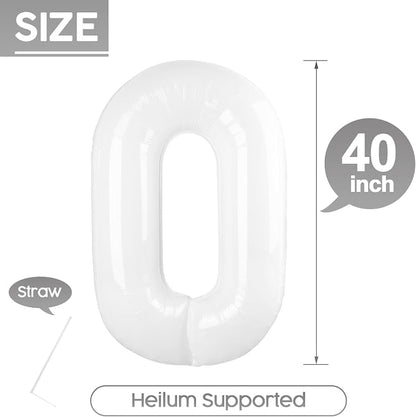 0 Balloon - White Birthday Number Balloons, 40 Inch Decorations Men Women | - Image 5