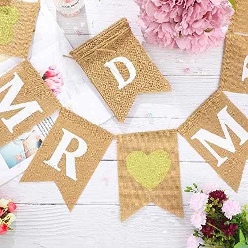 Blulu 2 Pcs Just Married Banner Burlap Wedding Mr and Mrs, Vintage Pre - Image 9