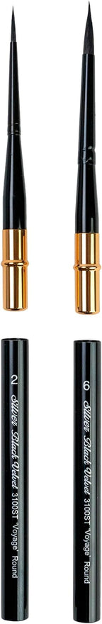 Silver Brush Limited BV-3060S Black Velvet 2pc Travel Round Set, Premium Short Handle Small Travel Round Brushes for Watercolor, Dyes & Silk Painting, Mixed Filament with Very Soft Tips, Sizes 2 & 6