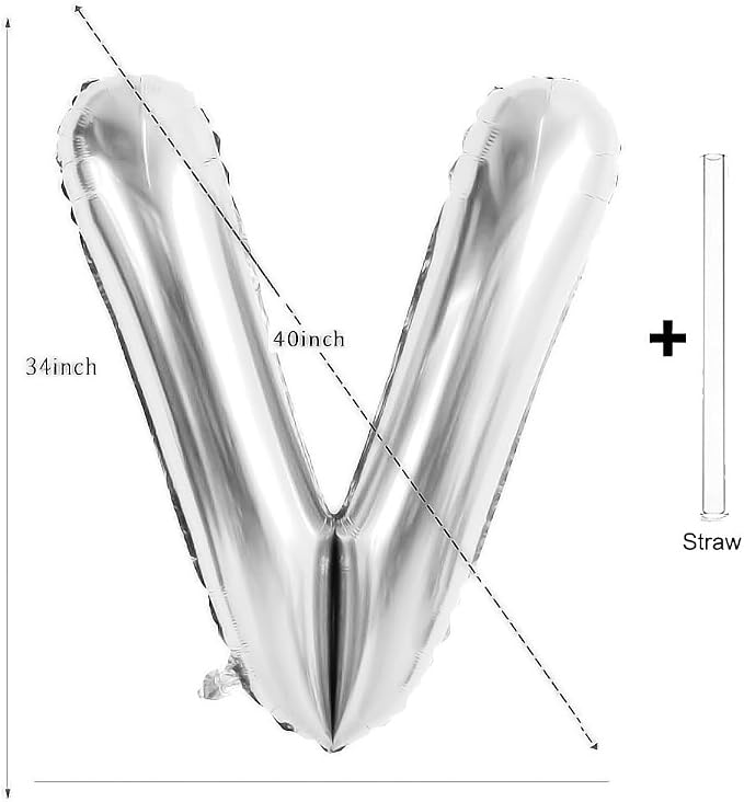 Silver Letter Balloons 40 Inch Large Alphabet Balloon Letter V | Foil Mylar Big - Image 2