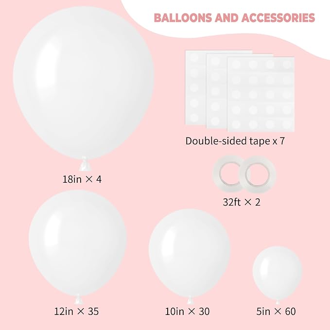 RUBFAC White Balloons 129pcs Different Sizes 18 12 10 5 Inch - Image 2