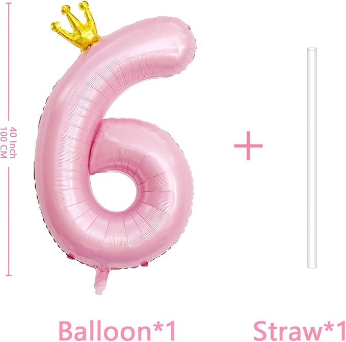 40 Inch Crown Pink Number 6 Balloon, Big Conjoined Light Pink Foil Mylar Helium - Image 2
