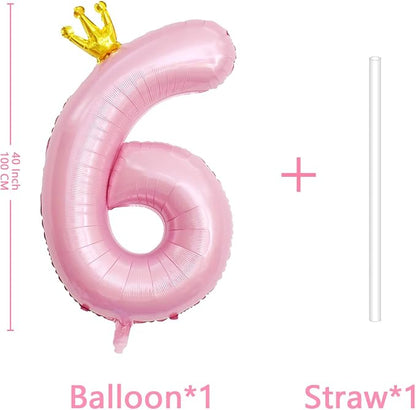 40 Inch Crown Pink Number 6 Balloon, Big Conjoined Light Pink Foil Mylar Helium - Image 2