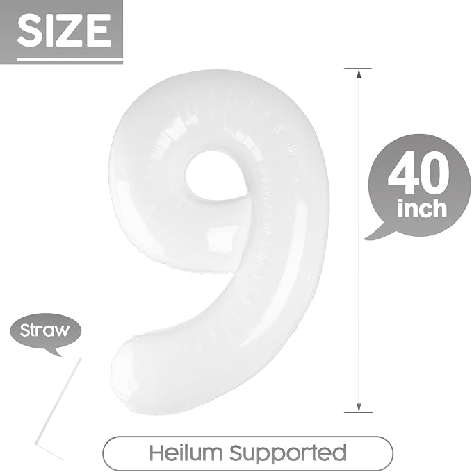 9 Balloon - White Birthday Number Balloons, 40 Inch Decorations Men Women | - Image 5