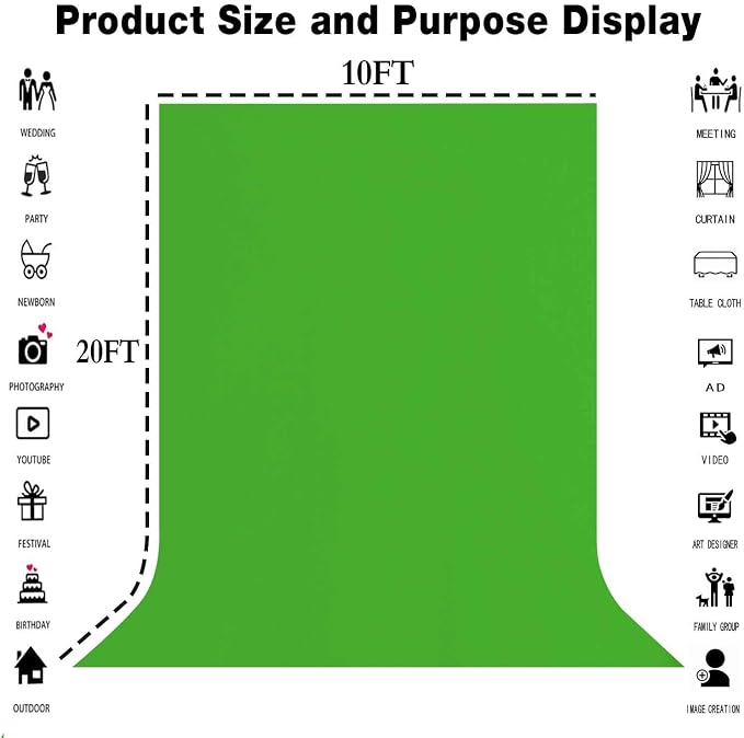 Green Screen Backdrop for Photoshoot, Fabric 10x20ft | Polyester Studio Photo - Image 3