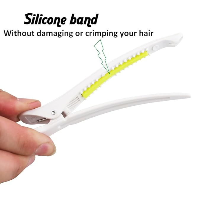 6Pcs/set Pinup Plastic Duck Bill Hair Clips for Sectioning Hair - Professional Non Slip Silicone band Clips Salon DIY Accessories Hairpins Hairgrip for Women(White-Style2)