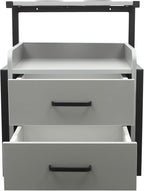 Suspended Salon Station for Hair Stylist, Wall Mounted Styling Salon Station Storage Cabinet w/2*Drawers &Hair Dryer Stand,Floating Nightstand Stylist Storage Cabinet for Home (Black+Gray)