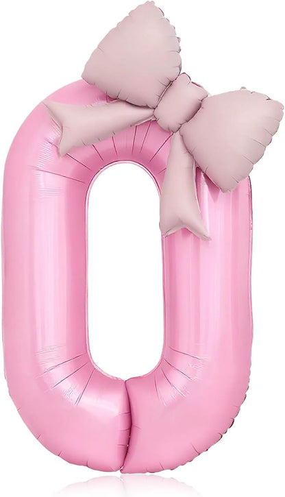 Bow Pink 0 Balloons, 40 Inch Giant Pink Bow Helium Foil Number 0 by Vsdski