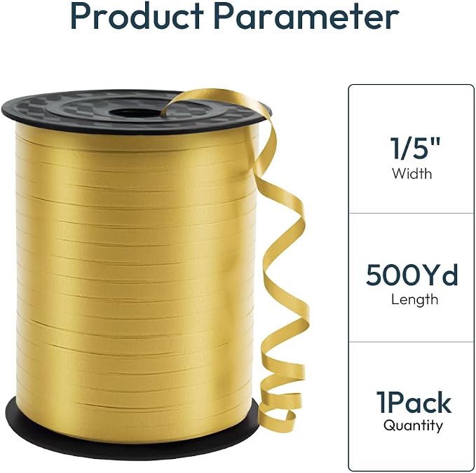 Premium Gold Curling Ribbon, 1/5" Wide x 500 Yards Christmas Curling Ribbons - Image 2