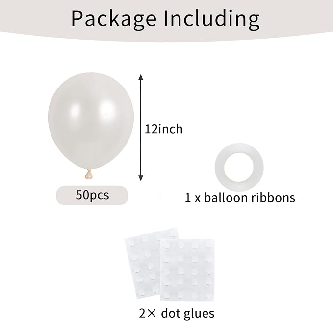 50pcs Pearl White Balloons, 12inch Pearl Ivory Latex Helium Balloons | - Image 3