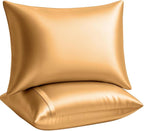 BLISSFORD Satin Pillowcase with Zipper, for Hair and Skin Care, Feels Soft and Cool Like a Silk Pillowcase, Gold Satin Pillow Cases 2 Pack, Slik Pillow Cover, King Size - Set of 2