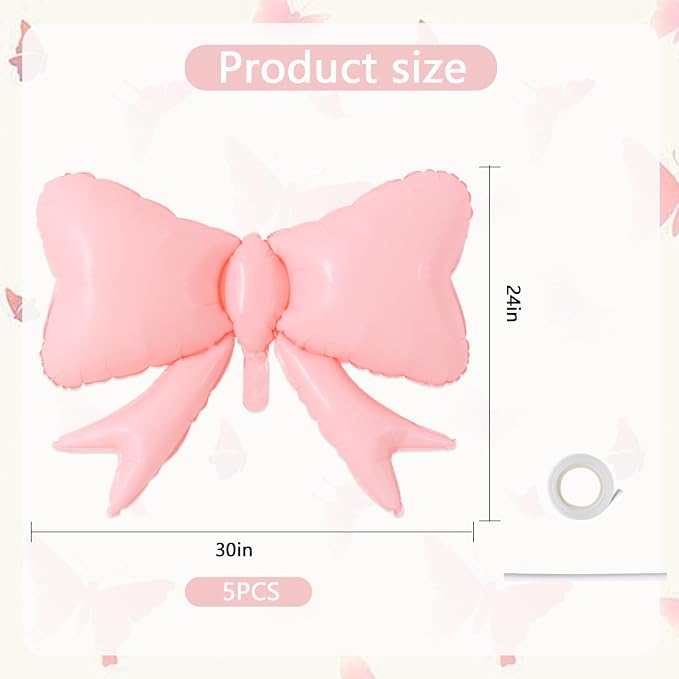 Vuzvuv 5 Pcs Pink Blue Bow Balloons, 30 Inch Foil Bow Balloon - Image 2
