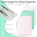 Silicone Hot Tool Mat – 2-Pack Heat-Resistant Pads for Flat Irons, Curling Wands & Hair Dryers, 8.6″ × 6.3″ Anti-Slip, Up to 480 °F Protection – White & Mint Green