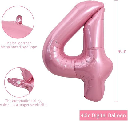 TONIFUL 40 Inch Pink Number 4 Balloons Large Foil 4th Birthday Decorations | - Image 2