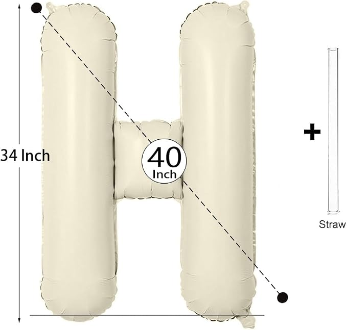 Letter Balloon 40Inch Cream White Big Alphabet Balloons Letter H | Giant Foil - Image 2