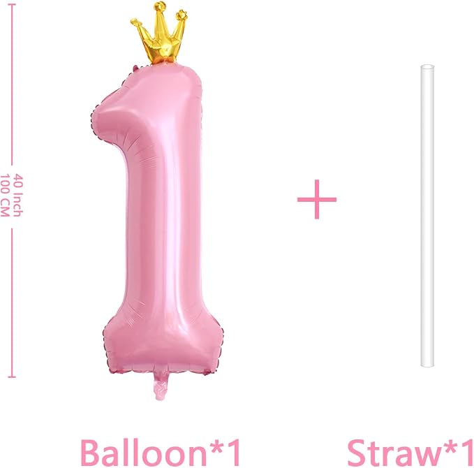 40 Inch Crown Pink Number 1 Balloon, Big Conjoined Light Pink Foil Mylar Helium - Image 2