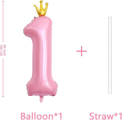 40 Inch Crown Pink Number 1 Balloon, Big Conjoined Light Pink Foil Mylar Helium - Image 2