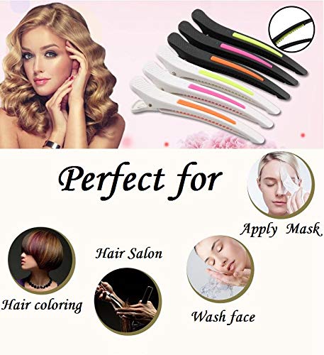 6Pcs/set Pinup Plastic Duck Bill Hair Clips for Sectioning Hair - Professional Non Slip Silicone band Clips Salon DIY Accessories Hairpins Hairgrip for Women(Plastic & Metal Duckbill)