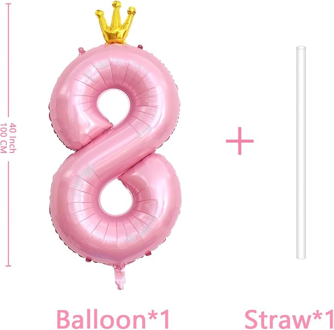 40 Inch Crown Pink Number 8 Balloon, Big Conjoined Light Pink Foil Mylar Helium - Image 2