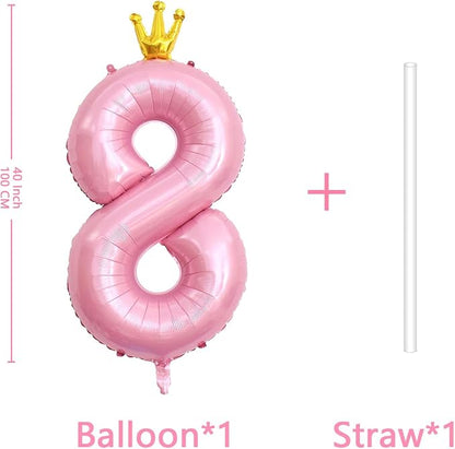 40 Inch Crown Pink Number 8 Balloon, Big Conjoined Light Pink Foil Mylar Helium - Image 2