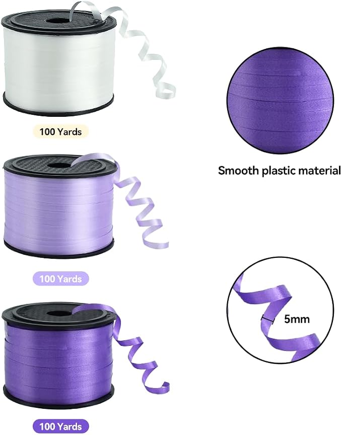 TONIFUL Purple, Light Purple and Silver Curling Ribbon Balloon String | 300 - Image 2