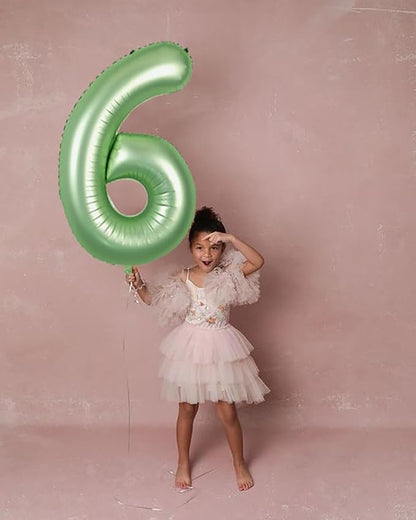 6 Balloon Numbers Birthday Decorations, 40In Sage-Green Balloons - Image 2