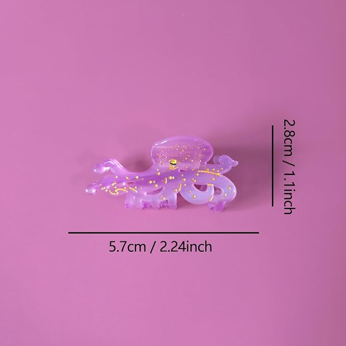 Cute Small Purple Octopus Hair Clips,Novelty Acetate Ocean Octopus Claw Clip