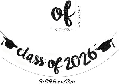 2026 Graduation Banners Party Decoration Black Glitter Class of 2026 Banner | - Image 3