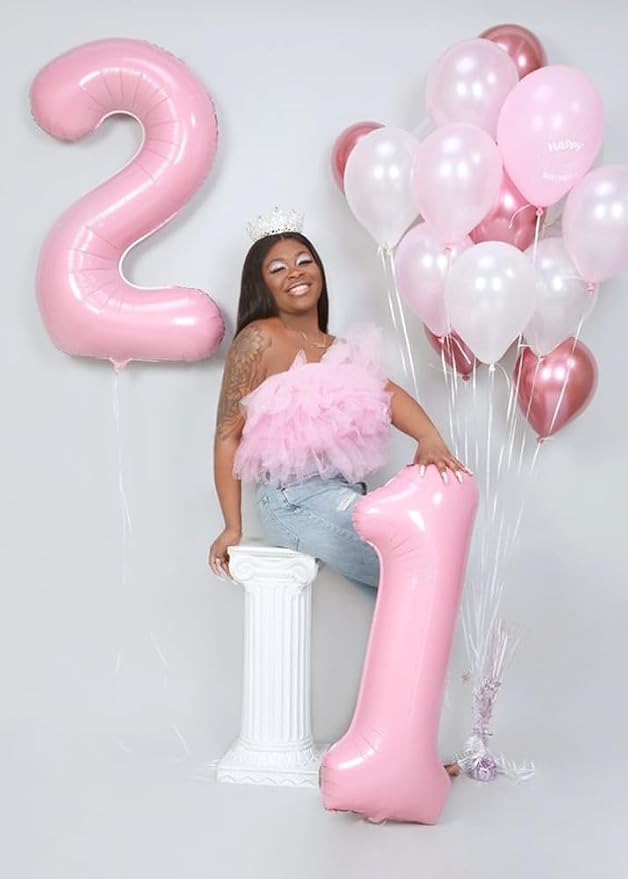 Number 21 Balloon 40Inch for 21 Year Old Birthday Decorations, Pearl Pink | - Image 3