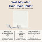 Hair Dryer Holder, Blow Dryer Holder Wall Mounted Hair Tool Organizer Self Adhesive Hair Dryer Holder Wall Mount, Compatible for Hair Dryer Holder for Bathroom White PTALSEAW