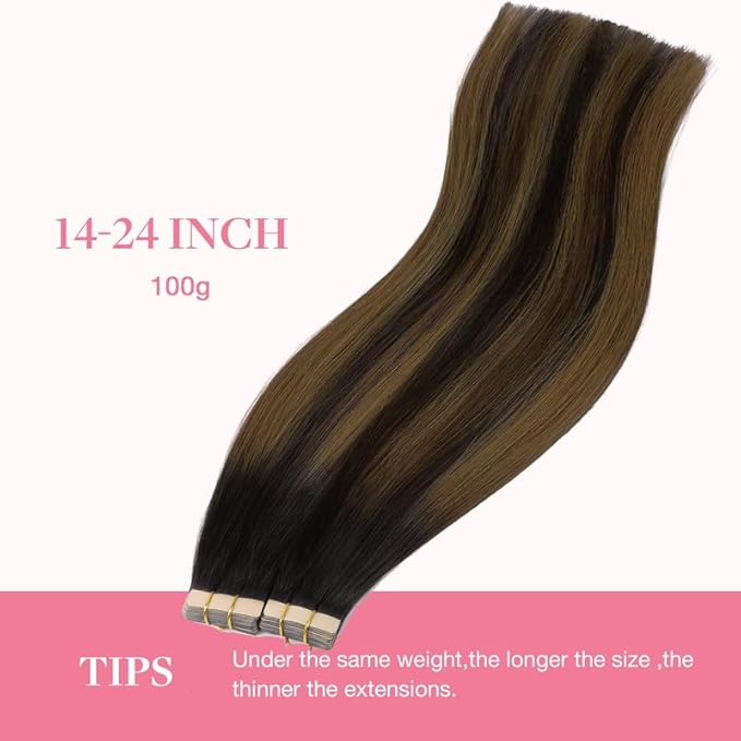 GOO GOO Tape in Hair Extensions Human Hair, 2/6/2 Balayage Dark Brown to Chestnut Brown, 18inch 100g 40pcs, Skin Weft Seamless Invisible, Silky Straight with Thick Ends, Remy Human Hair
