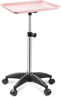 Rolling Salon Tray, Adjustable Salon Tray on Wheels, Premium Aluminum Tattoo Tray Cart for Spa Clinic, Pink