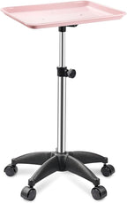 Rolling Salon Tray, Adjustable Salon Tray on Wheels, Premium Aluminum Tattoo Tray Cart for Spa Clinic, Pink