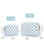 Narwey Checkered Makeup Bag Travel Cosmetic Bag Organizer Toiletry Bag Make Up Bags with Compartments for Women Girls((Large, Sky Blue Checkerboard)
