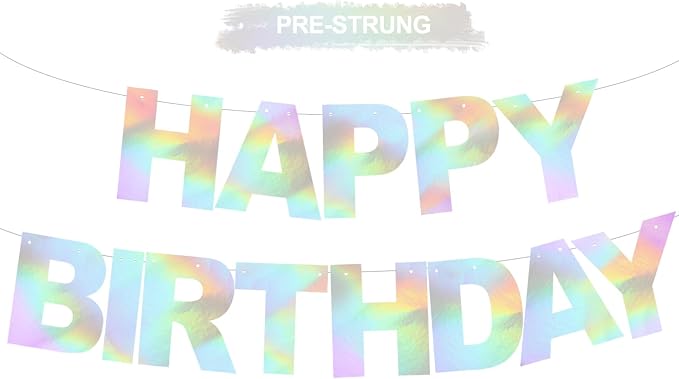 BEISHIDA Pre-Strung Iridescent Happy Birthday Banner Party Sign Decoration | NO by Beishida