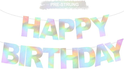 BEISHIDA Pre-Strung Iridescent Happy Birthday Banner Party Sign Decoration | NO by Beishida
