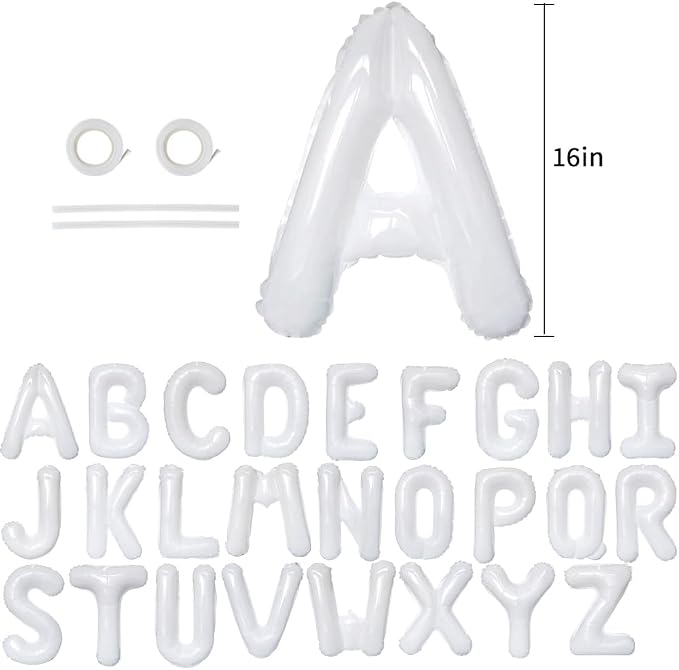 TONIFUL White Letter Balloons 2 Set 16 Inch A-Z Custom Alphabet Banner | 52 Pcs - Image 2