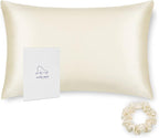 ALASKA BEAR Silk Pillowcase King Size for Hair and Skin Beauty Sleep 100% Organic Pillow Slip Case with Random Color Silk Scrunchie Gift Set (1pc, Cream)