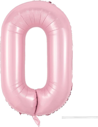 Light Pink 0 Balloon, 40 Inch Large Pastel Pink Foil Helium Number Balloons 0-9 by KYGNE
